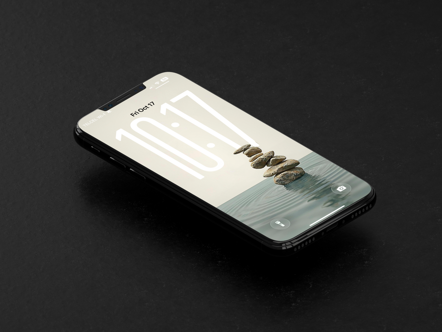 Phone with a nature-themed design on a black background