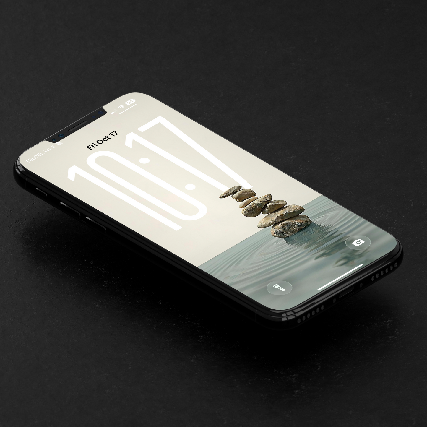 Phone with a nature-themed design on a black background