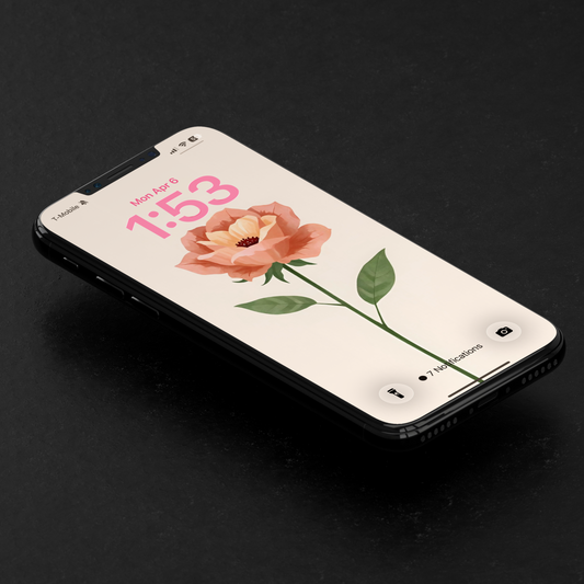 Smartphone with a floral design on the screen against a black background