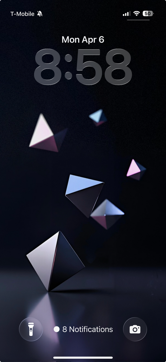 Phone screen with geometric shapes on a dark background