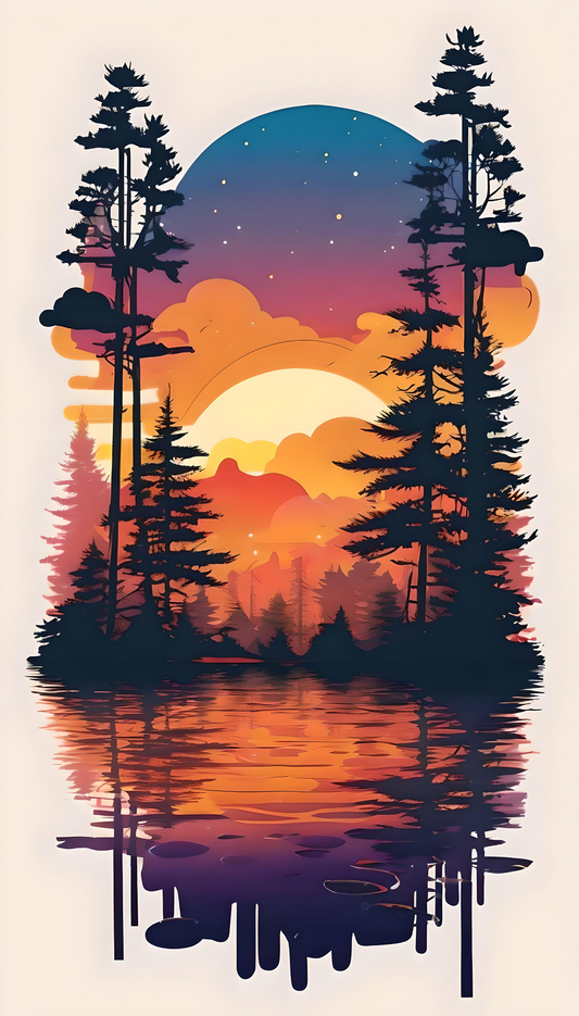 Sunset in forest- Free HD Digital Wallpaper