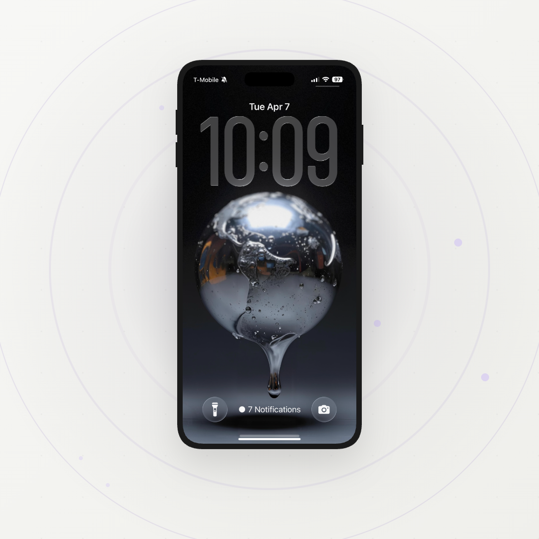 Smartphone with a water droplet design on the screen against a white background